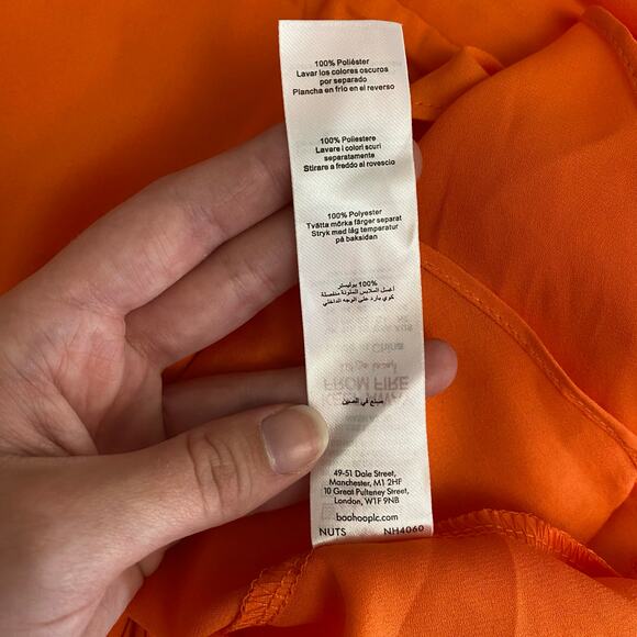 Pretty Little Thing NWT Orange Ruffle Hem Mini Skirt Womens Size 12 - Picture 7 of 7